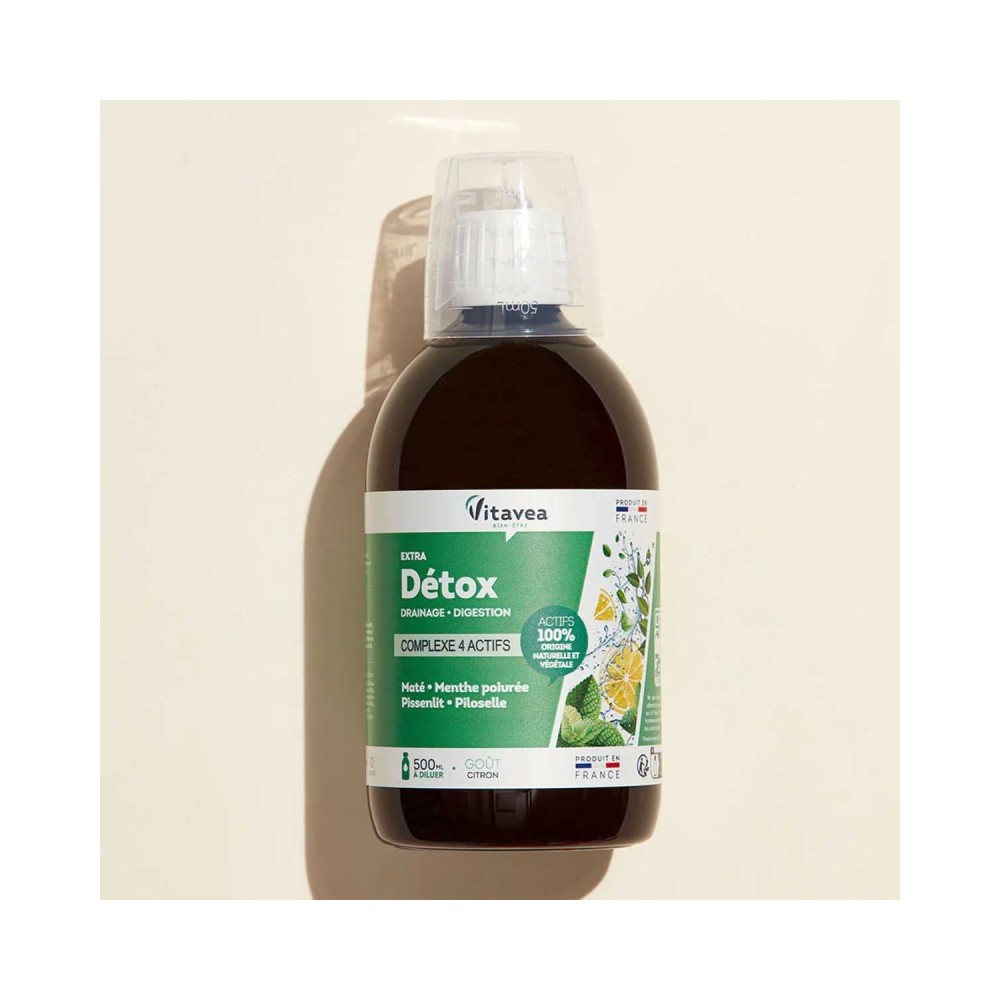 VITAVEA EXTRA DÉTOX  Drainage – Digestion – Élimination Complexe de 4 actifs naturels | Goût citron –F/de 500 ml à diluer