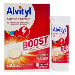 Alvityl Boost – 10 Vitamines + 2 Minéraux – Énergie Physique & Mentale – Comprimés Effervescents Goût Orange (Dès 15 Ans)