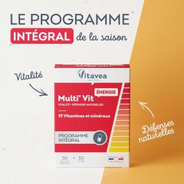 VITAVEA MULTI’VIT BOOST – Énergie Immédiate  Guarana • Caféine • 19 Vitamines & Minéraux | 30 gélules – Effet coup de fouet