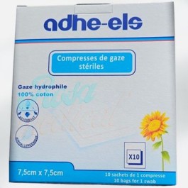 🩹 ADHE-ELS – Compresses de Gaze Stériles 7,5 x 7,5 cm (Boîte de 10) | BigPara Tunisie
