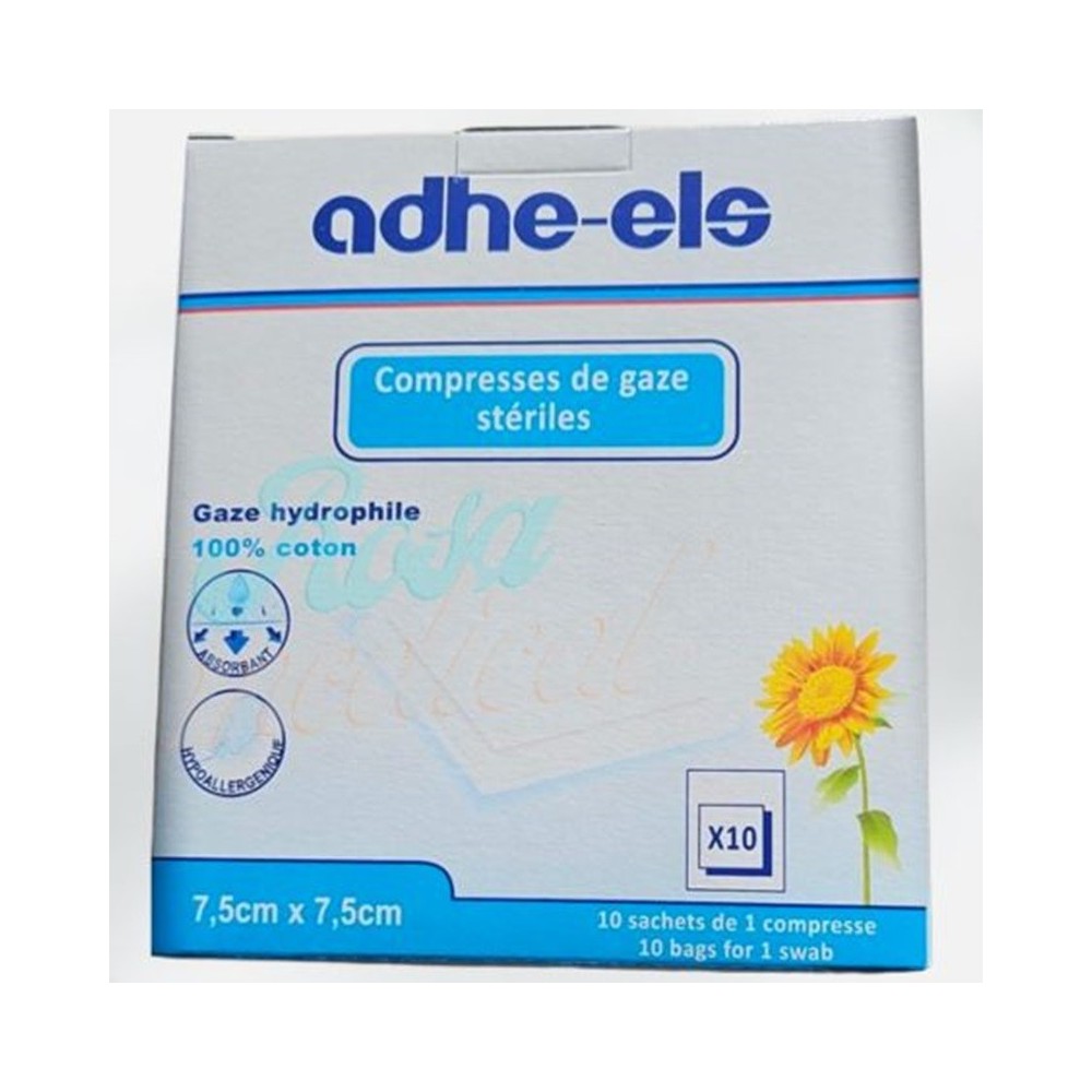 🩹 ADHE-ELS – Compresses de Gaze Stériles 7,5 x 7,5 cm (Boîte de 10) | BigPara Tunisie