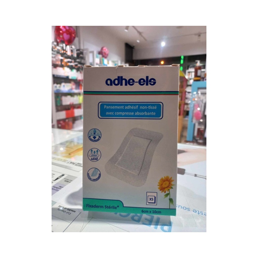 🩹 ADHE-ELS FIXADERM – Pansement Adhésif Non-Tissé avec Compresse Absorbante (Stérile – Boîte de 5) | BigPara Tunisie