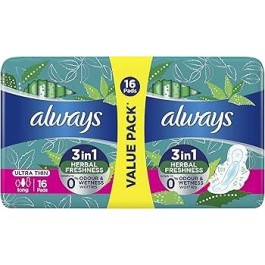 ALWAYS DUO ULTRA THIN LONG – Boîte de 16 pièces – 3 en 1 (Herbal Freshness 0% odeur) | BigPara Tunisie